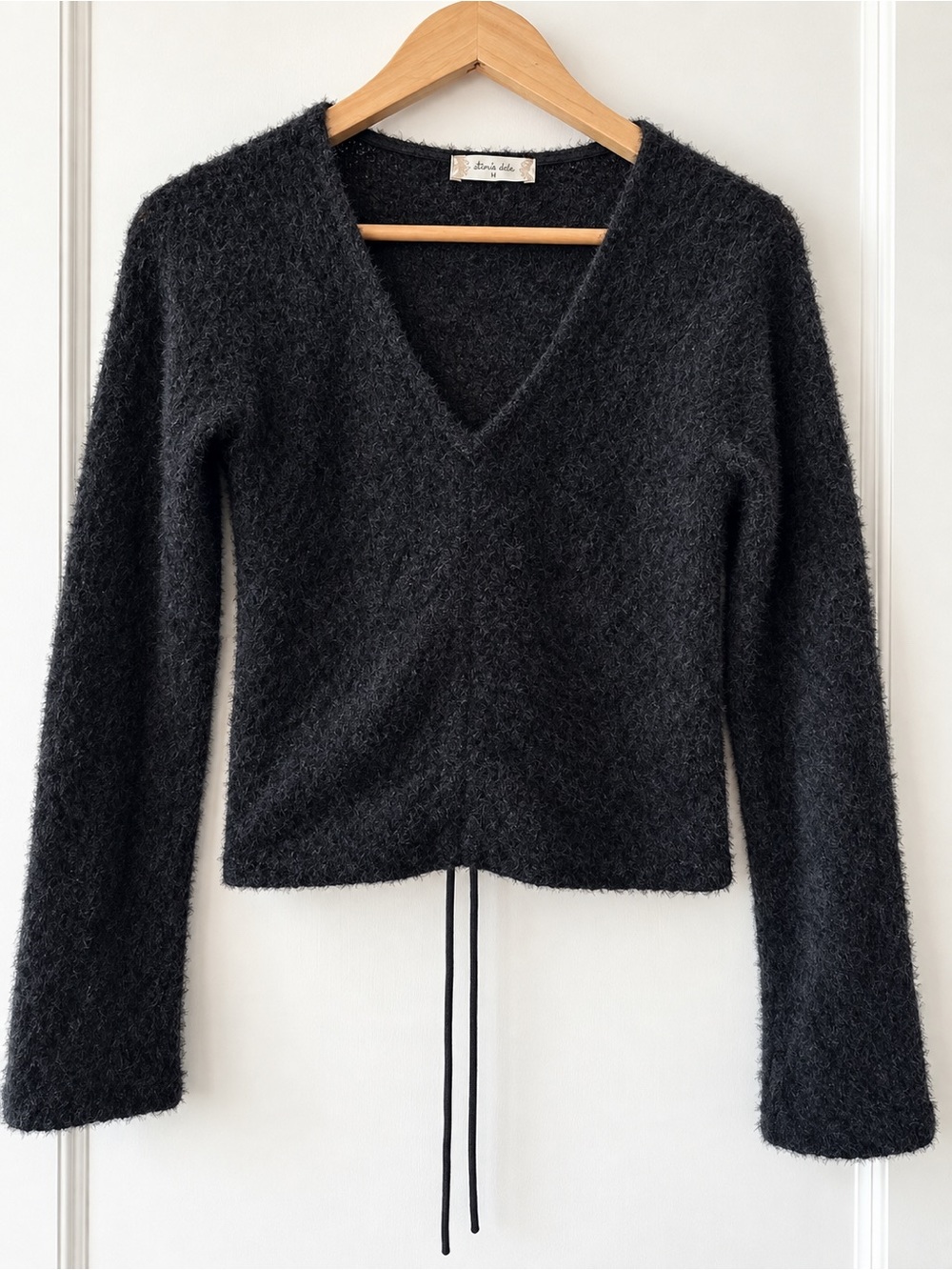Altar'd State Black V-Neck Fuzzy Knit Sweater, medium